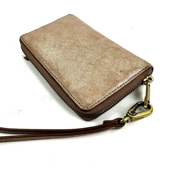 Fossil Emma Wallet Rose Gold Metallic Zip Around Clutch Cell Phone Holder - Picture 8 of 11